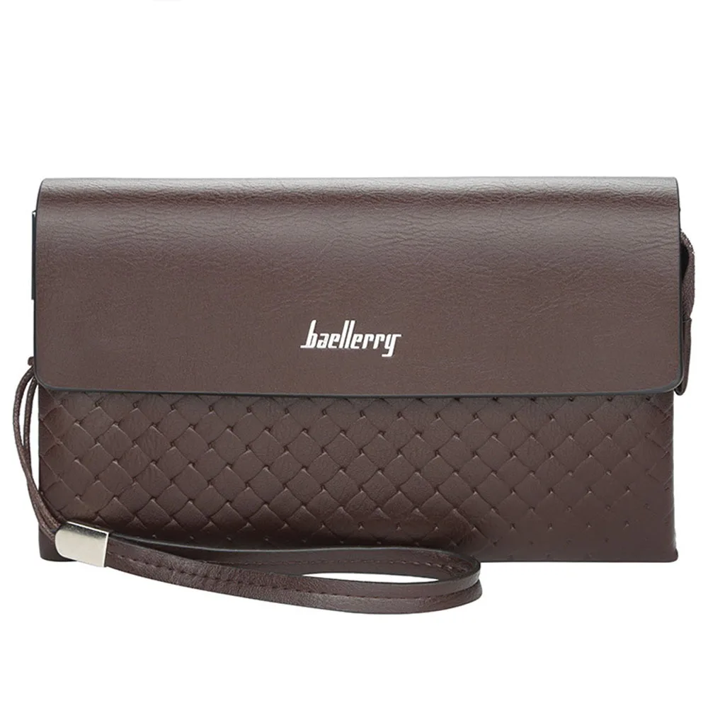 Baellerry, мужской клатч, кошельки, Бизнес Стиль, из искусственной кожи, Большой Вместительный мужской кошелек, высокое качество, молния, ремешок на руку, однотонные мужские кошельки - Цвет: Brown