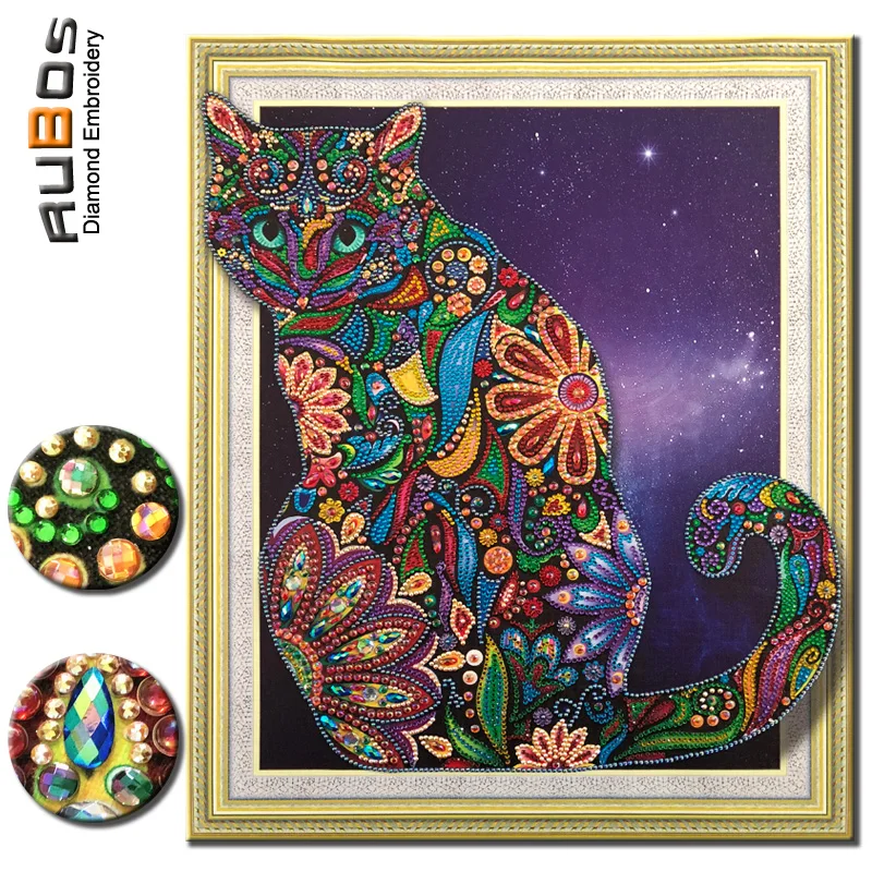 

RUBOS DIY 5D Diamond Embroidery Cat Animal Flower Diamond Painting Crystal Bead Glass Diamond Mosaic Big Crystal Sale Wall Decor