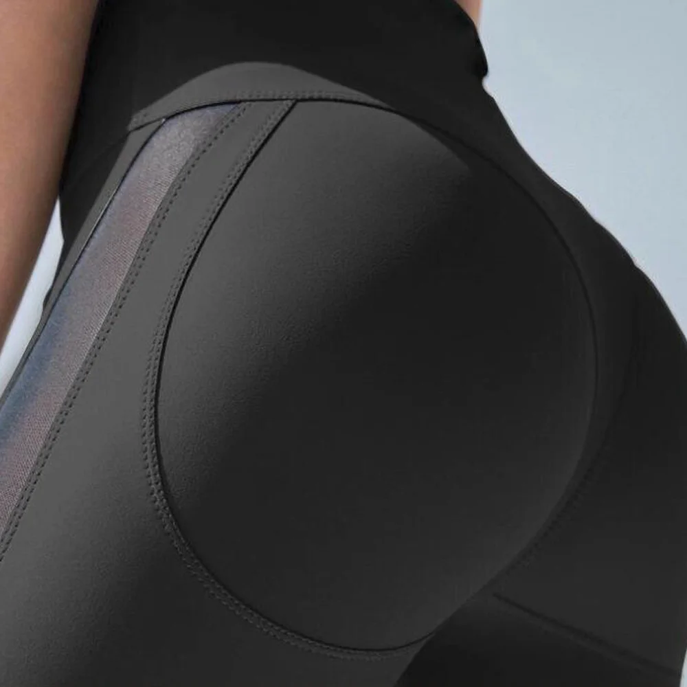 Высокая талия Леггинсы для женщин модные Лоскутные сетчатые гетры Фитнес Спорт