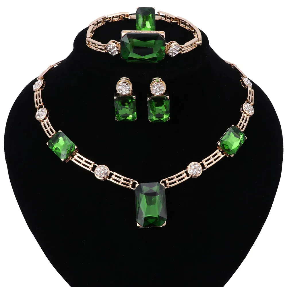 Модные Ювелирные наборы золотого цвета из стекла и кристаллов для женщин