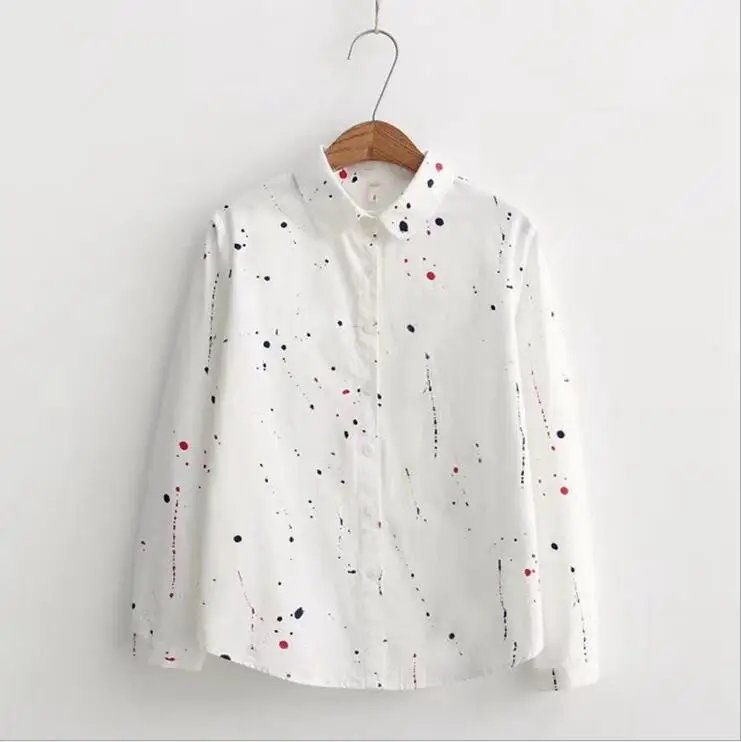 Buttondownwhite Dioufond школьные блузки женские осенние новые простые с принтом граффити рубашки с длинным рукавом женские белые синие рубашки оптом женские - Цвет: Buttondownwhite