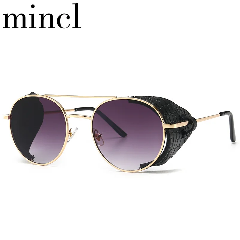 2019 модные круглые солнцезащитные очки в стиле панк кожаный боковой экран