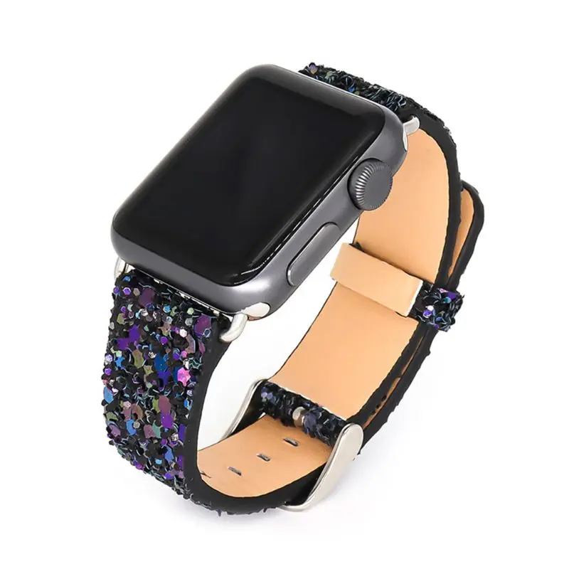 Рождественские блестящие Роскошные наручные часы Iwatch из искусственной кожи ремешок для Apple Watch серии 3/2 38 мм 42 мм - Цвет: B