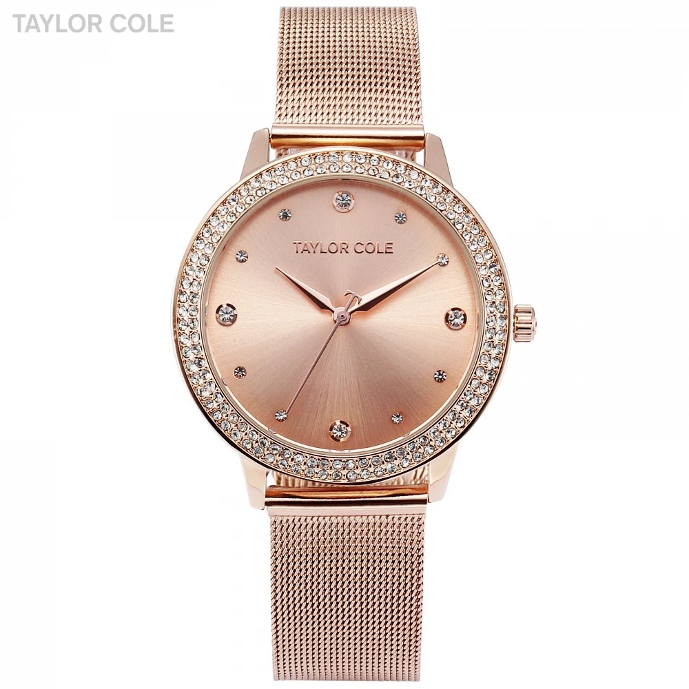 Женские кварцевые часы Taylor Cole розовое золото стальной браслет под платье TC071|watch