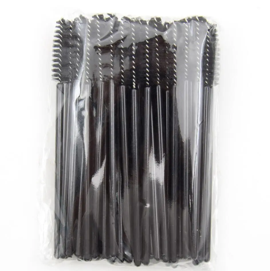 Black 50pcs Eyelashes Brushes Makeup Brushes Eyelash Extension Disposable Mascara Wands Applicator Eye Lashes Cosmetic Brush Makeup - Color: Black