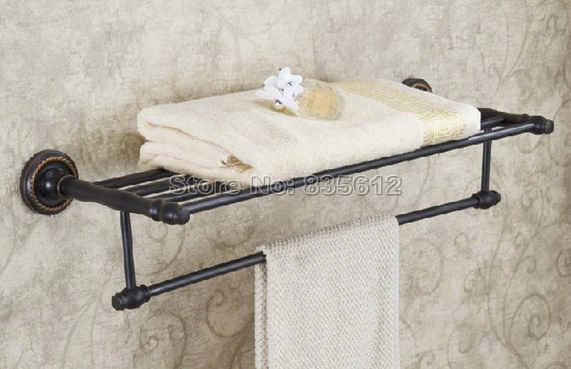 

Black Oil Rubbed Brass Bathroom Brief Towel Rack with Shelf Towel Bar Towel Rail Wba210