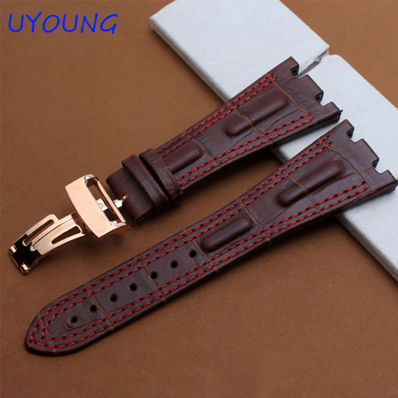 Ремешок для часов из натуральной кожи 28 мм черный кожаный браслет с складной