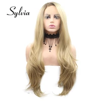 sylvia blonde synthetic lace front wigs body wave side part long heat resistant fiber hair for women
