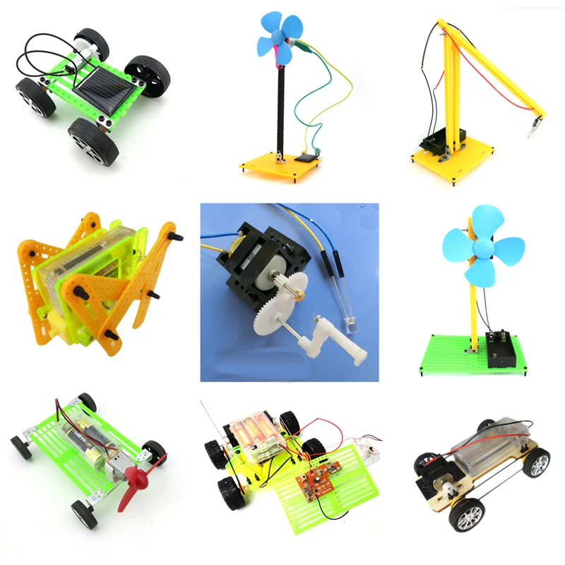 

DIY 9in1 Manual Handmade Assembly Model ABS Block Kid Invention Educational Technology Puzzle Small Toy Kit Solar /Electricity