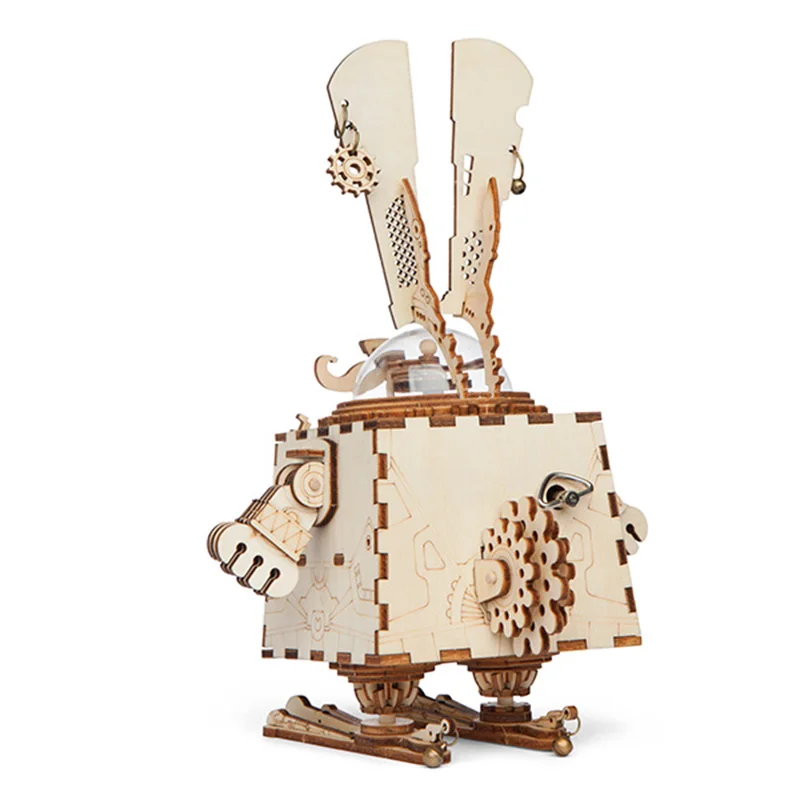 Robotime 3D головоломки собраны стимпанк Music Box DIY Кролик из дерева игрушка для детей