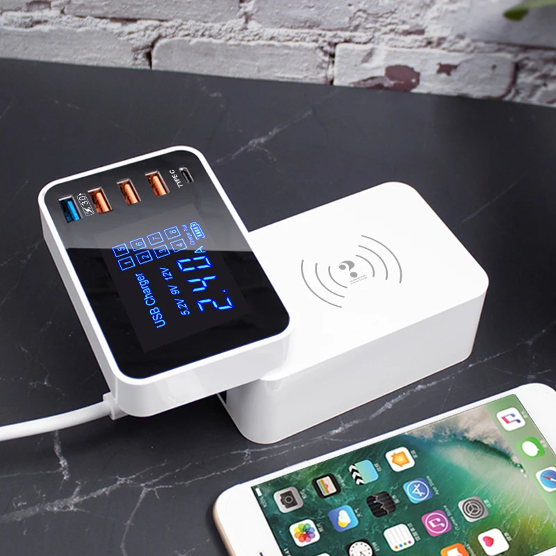 QI 10 Вт беспроводное usb зарядное устройство Быстрая зарядка 3,0 Led дисплей Тип C мульти смарт-концентратор зарядная станция адаптер для iphone ipad sumsung