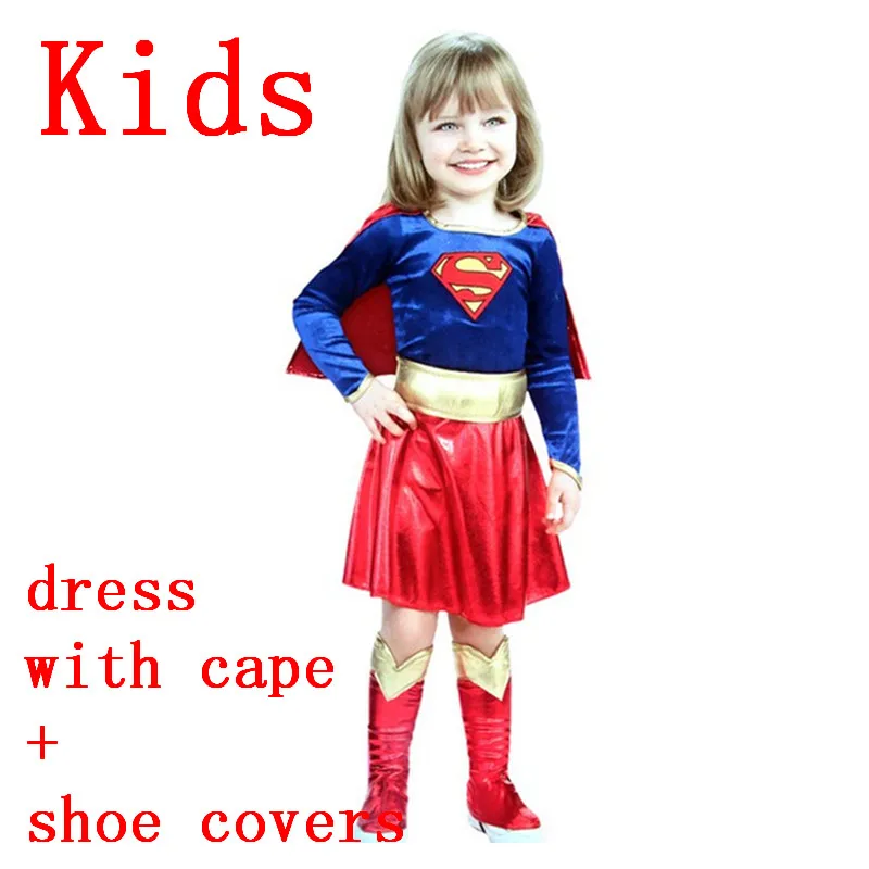 Kids full set Детские Маскарадные Костюмы супергероев супер туфли для девочек к платью комплект чехлов Суперженщина платье женщина супер герой для детей Хэллоуин одежда - Цвет: Kids full set