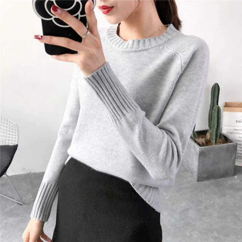 

Round neck Sweater Women Fashion 2019 Autumn Winter Loose Tops Women Knitted Pullovers Long Sleeve Jumper Pull Femme Clothing