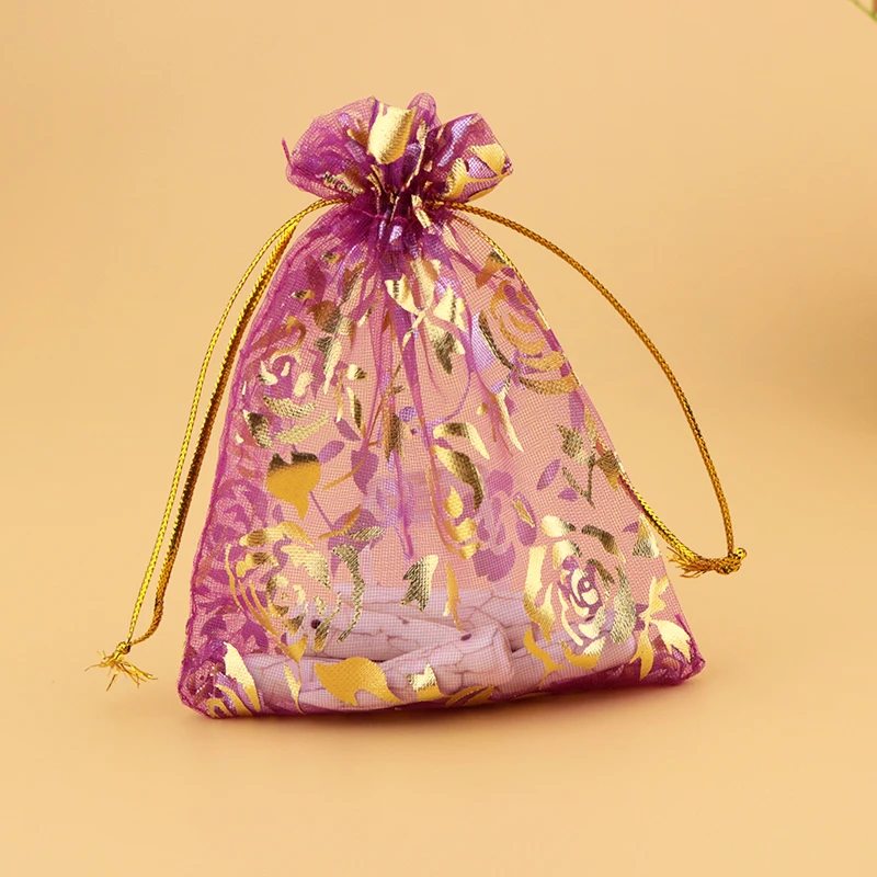 

100 шт./лот ярко-розовая Сумка из органзы подарочные сумки для ювелирных изделий 7x9 см маленькая Очаровательная подарочная упаковка для ювели...