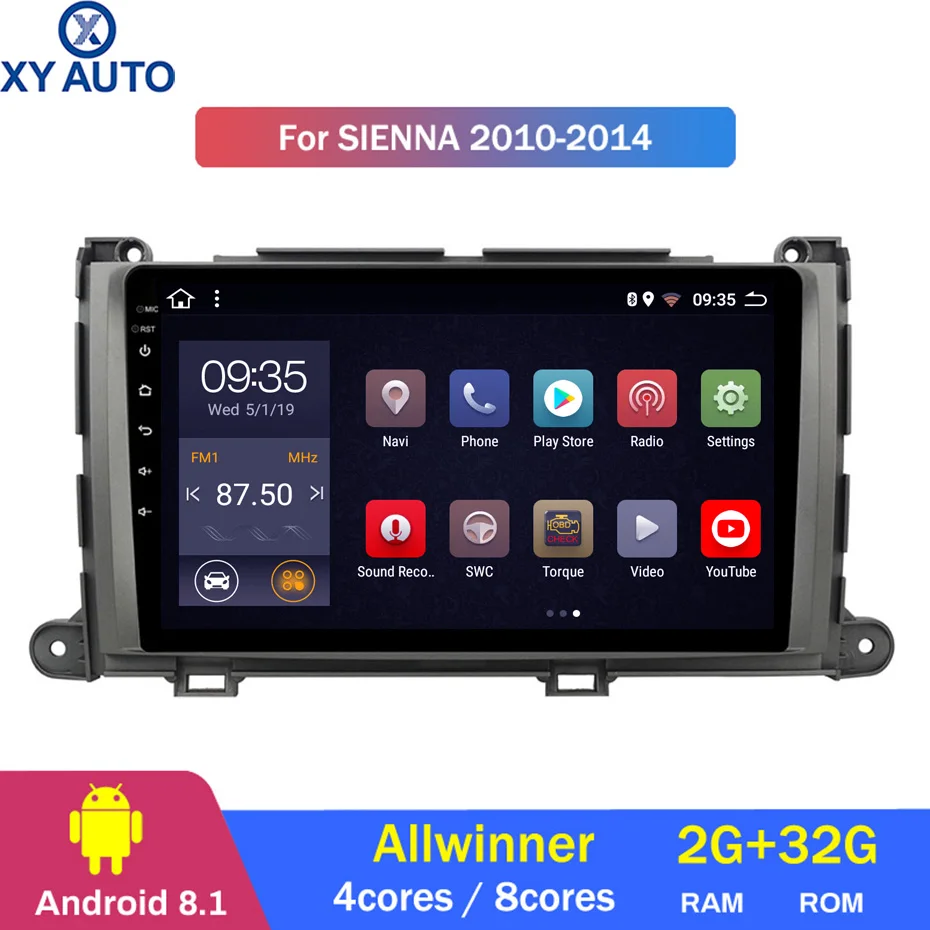 Горячая 9 дюймов 2.5D ips HD Мульти-сенсорный экран Android8.1 2G ram 32G rom NAVI с BT USB wifi SWC для Toyota Sienna 2010