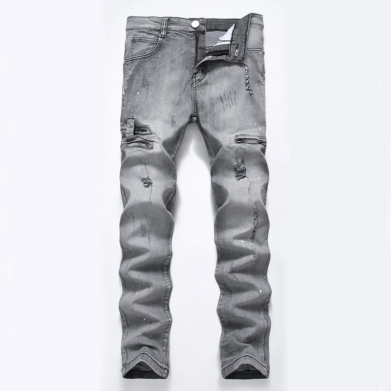 9855gray HMILY, известный бренд, модные дизайнерские джинсы для мужчин, прямые, темно-синие, с принтом, мужские джинсы, рваные джинсы, хлопок, мужские - Цвет: 9855gray