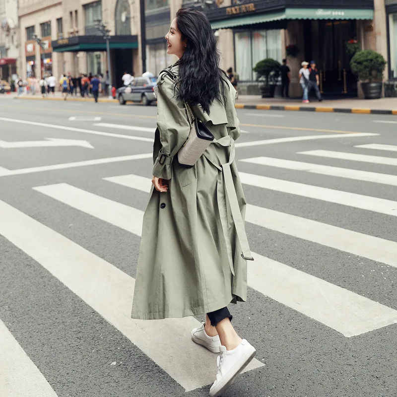 New Korean Double-breasted X-long Trench Loose Clothing Outerwear High Quality Solid Color Casual Coats