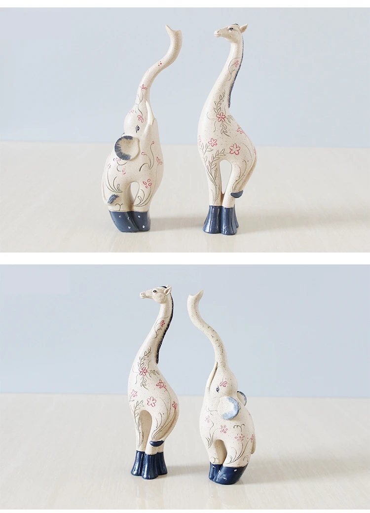 VILEAD 19cm Resin Rural Deer Elephant FIgurines Creative Portrayal Animal Ornament Garden Craft Home Decoration Accessories Gift