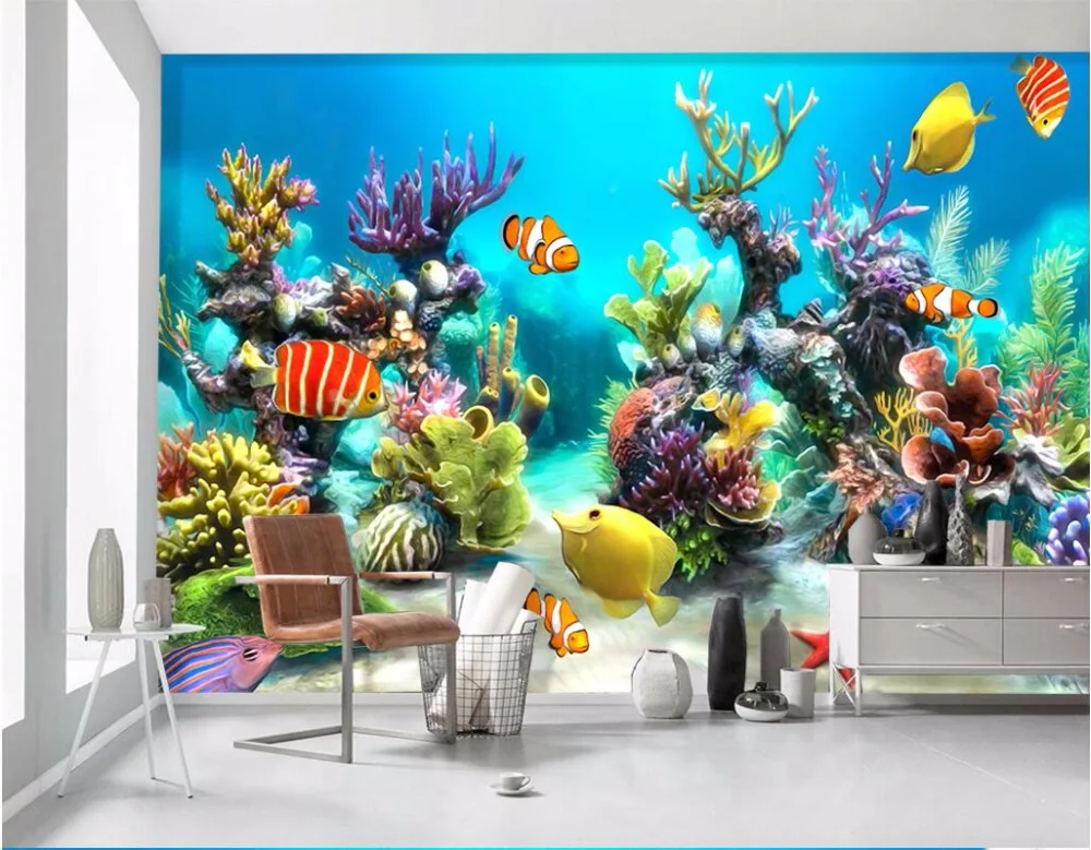 

3d wallpaper custom mural photo Sea world fish coral picture room decoration painting 3d wall murals wall paper for walls 3 d