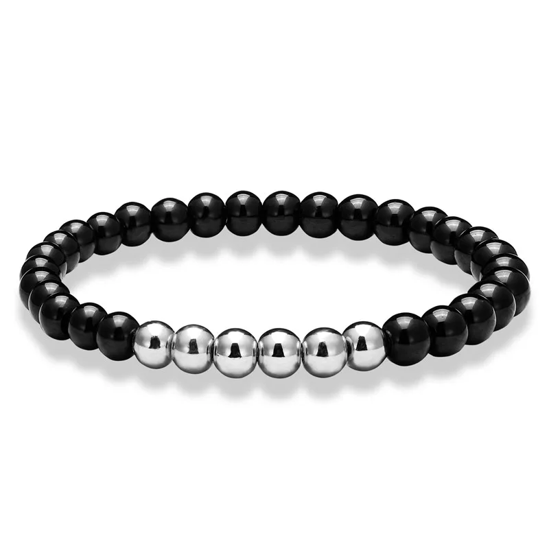 

LIVVY 2019 Natural stone 6MM bracelet beaded high quality lava round ball elastic rope bracelet men and women jewelry