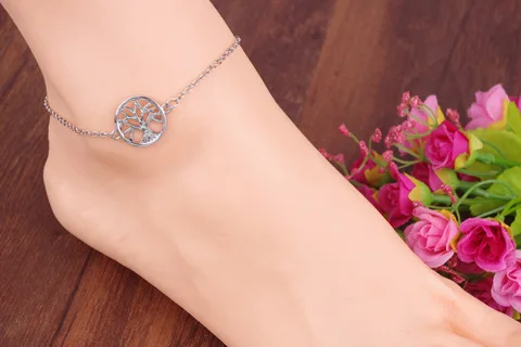 Small Tree Anklets for women girl Silver Tone Love Heart Foot jewelry | Украшения и аксессуары