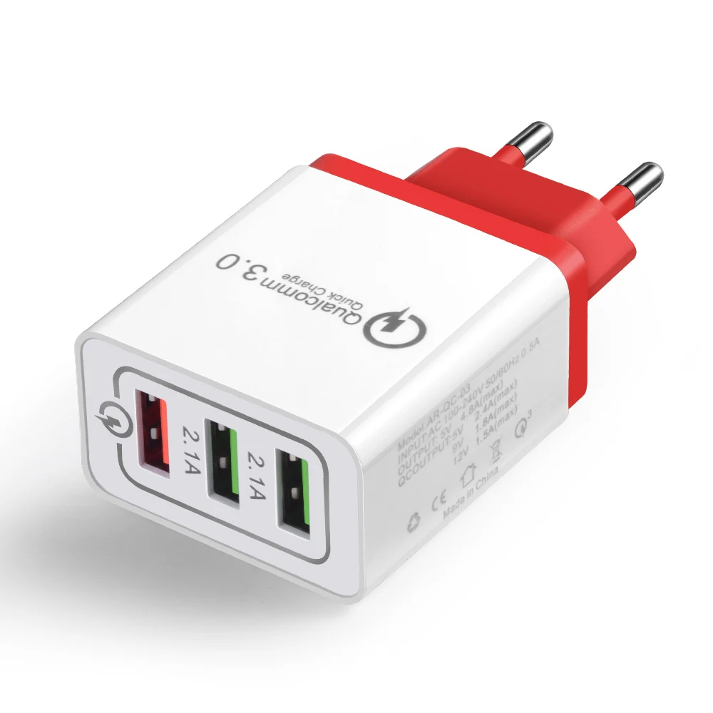 3 порта USB зарядное устройство для мобильного телефона Быстрая зарядка QC 3,0 Быстрая зарядка настенное зарядное устройство EU переходник для iPhone huawei Xiaomi samsung - Тип штекера: Red Charger