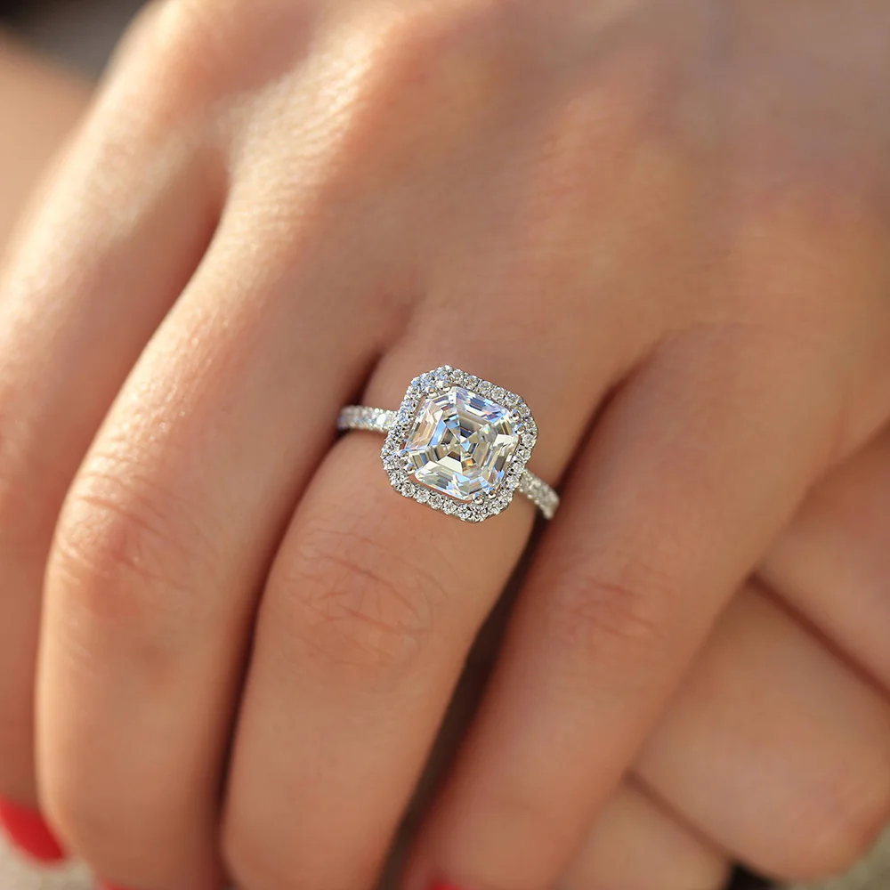 Asscher Cut 14k белое золото 4ctw DF обручальное свадебное лабораторное выращенное кольцо
