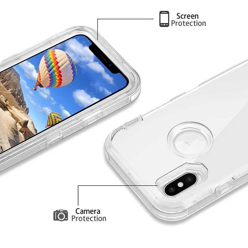 3 in 1 Clear Robot Transparent Case Cover for iPhone X XS MAX 8 7 Plus 360 Full Protect Shockproof Hard PC Cute Bling |