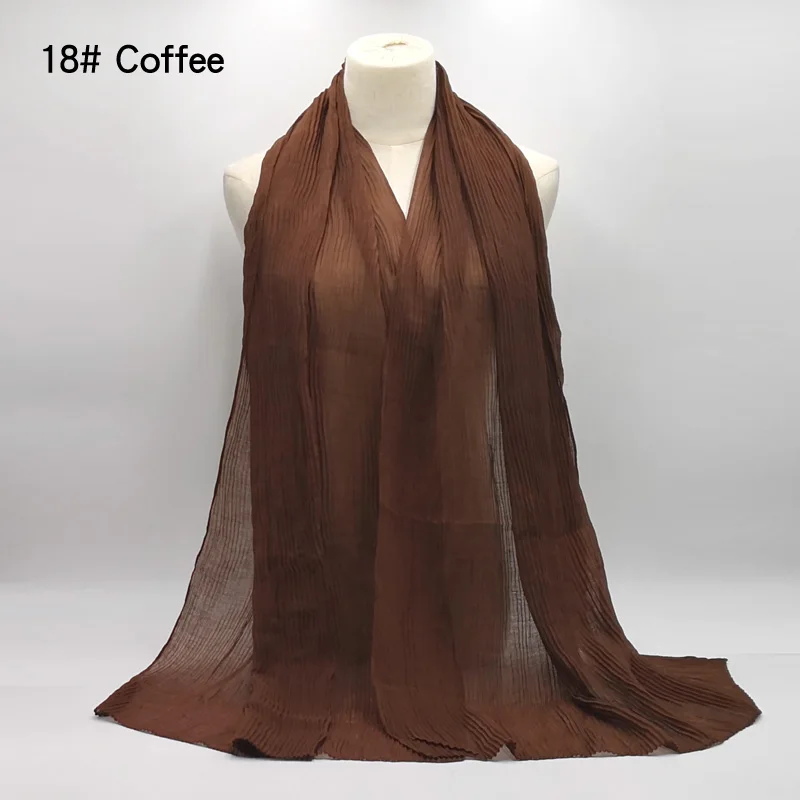 18 coffee Женский хлопковый шарф, плиссированный, обжим, хиджаб, шаль, большой длинный шарф, мусульманский платок, тюрбан для обертывания, 180x90 см, 20 цветов - Цвет: 18 coffee