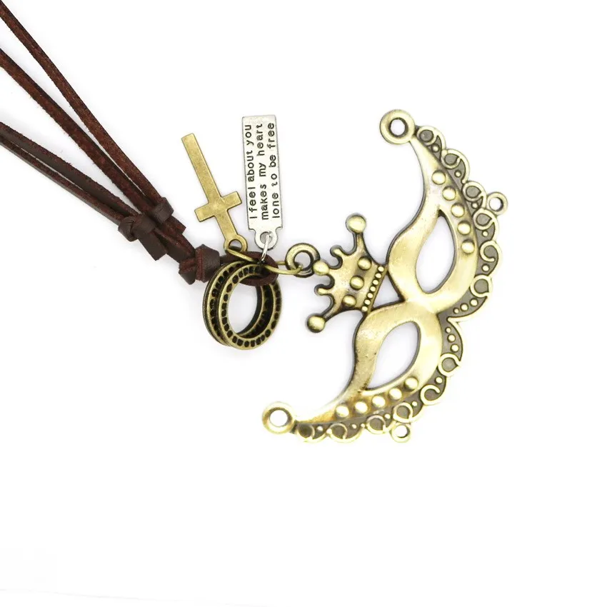 

HOT Fashion Jewelry Mask Pendant Men's Leather Necklace Punk Retro Adjustable Wings Necklace Charm Pendant 10 Styles colar homem
