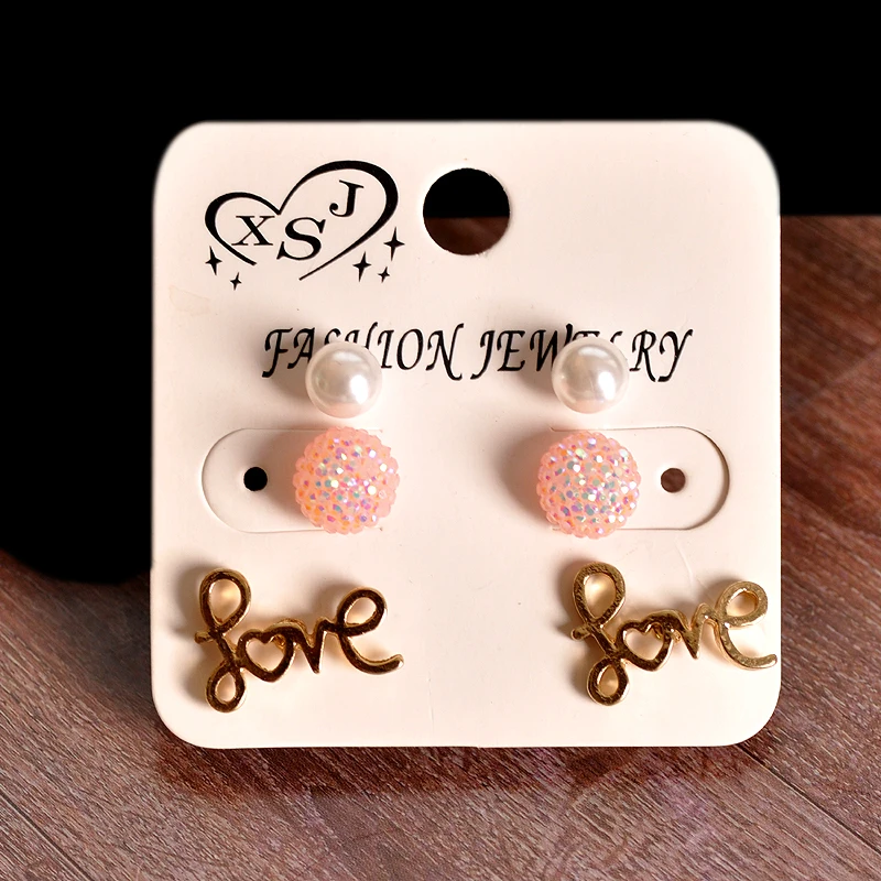 New fashion women accessorize girls birthday party pearl ear studs beautiful mix-and-match 3 pairs /set earrings Christmas gift | Украшения