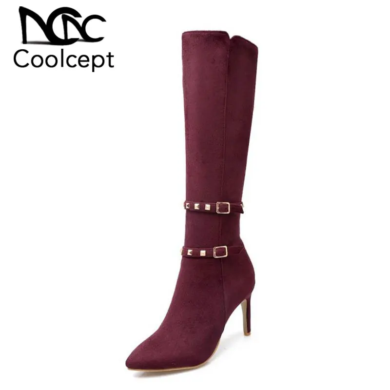 Женские длинные сапоги CoolCept размеров 33-43 до колена с заклепками женские на
