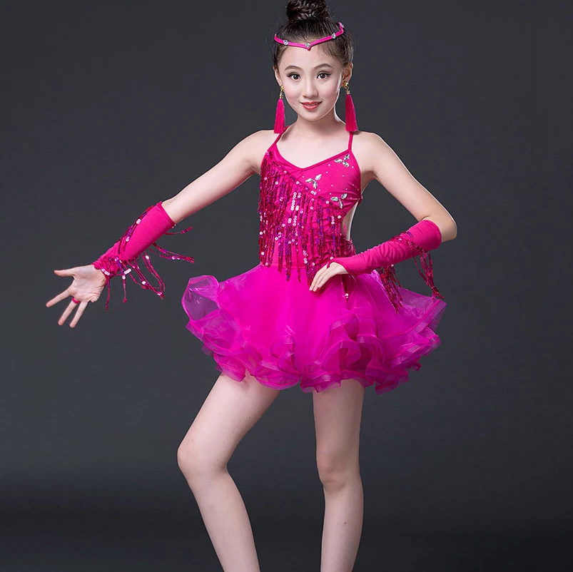 4 шт. красивое детское мини-платье с блестками и кисточками ярко-розовый синий