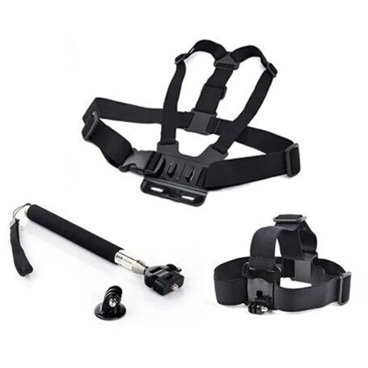 3 in 1 Kit Adjustable Head Strap+ Chest Mount +Monopod with Adapter for Go Pro 2 3+ 4 5 6 7 Cameras | Электроника