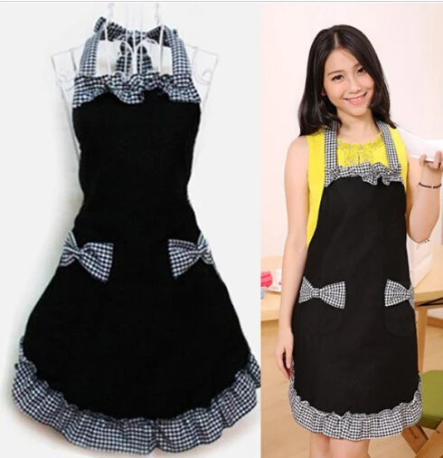 

Black Red Color Bib Apron Dress Flirty Vintage Kitchen Womens Bowknot with Pocket Gift Newest 2018