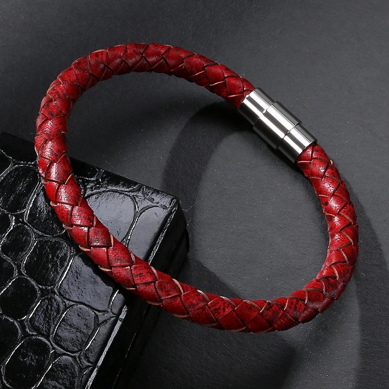 MOZO Модные мужские кожаные веревочные Цепочки Браслеты из нержавеющей стали