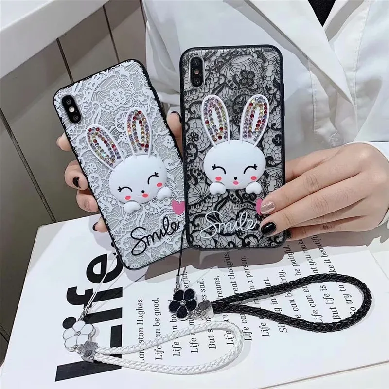 GYKZ Милые 3D чехлы с кроличьими кружевами для iPhone XS MAX XR X 7 8 6 6s Plus Блестящий