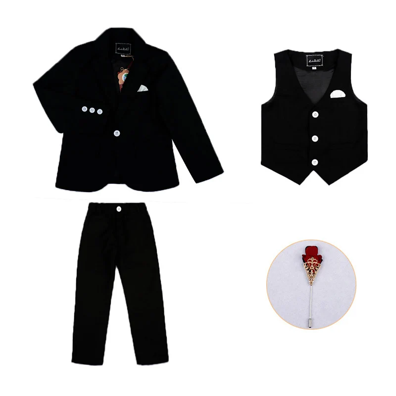 Jacket vest pants B Торжественный костюм жениха с цветочным узором для мальчиков; Детские свадебные куртки; жилет; брюки; одежда с галстуком; детский Блейзер; школьный выпускной костюм; платье-смокинг - Цвет: Jacket vest pants B