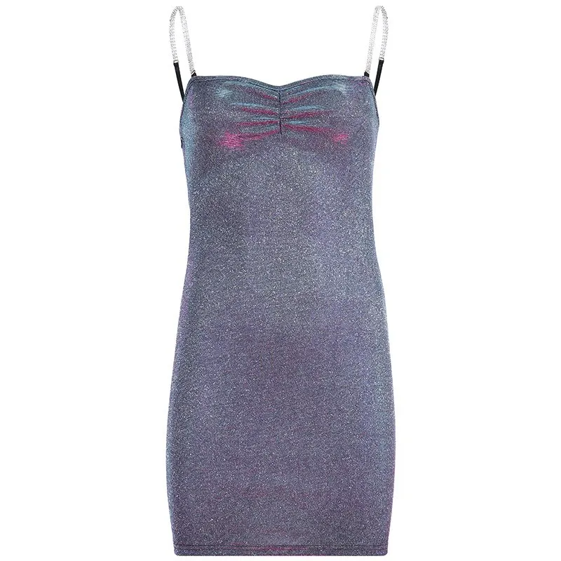 Purple Dress Rapwriter/мини-платье с бриллиантами и цепочкой на тонких бретельках, стрейчевое, блестящее, обесцвечивающее, складное, женское, лето, открытая спина, облегающее, вечерние платья - Цвет: Purple Dress