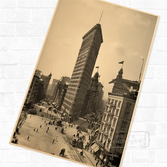 Черный Плоское здание 1903 Skybuilding Тур город путешествия плакат Винтаж Ретро Холст своими руками наклейки на стену домашние плакаты искусство Бар Декор - Цвет: Черный