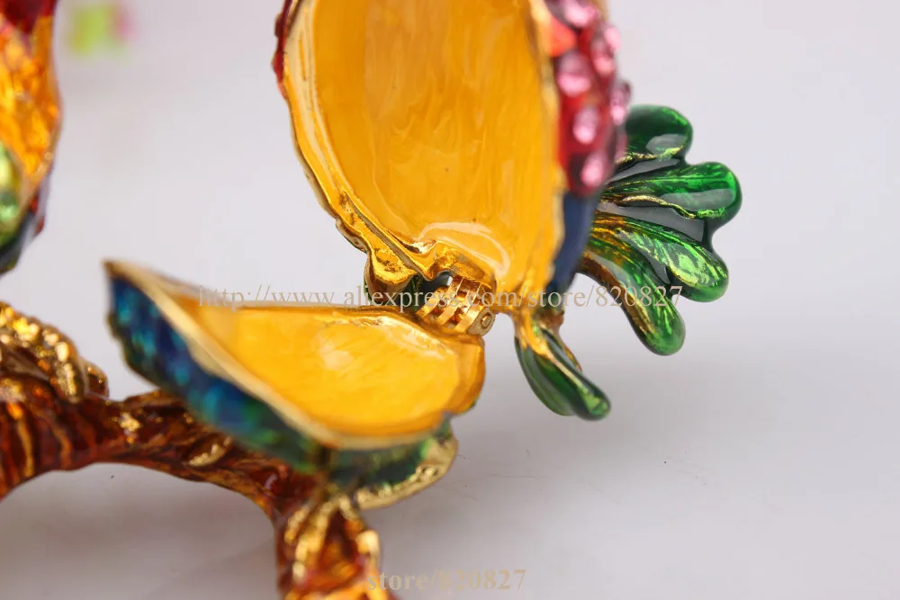 Pewter Bird Figurine Home Zoo Decoration Collect Crystal Birds Souvenir Magnet Trinket Box Bird Miniature Keepsake, Jewelry Box