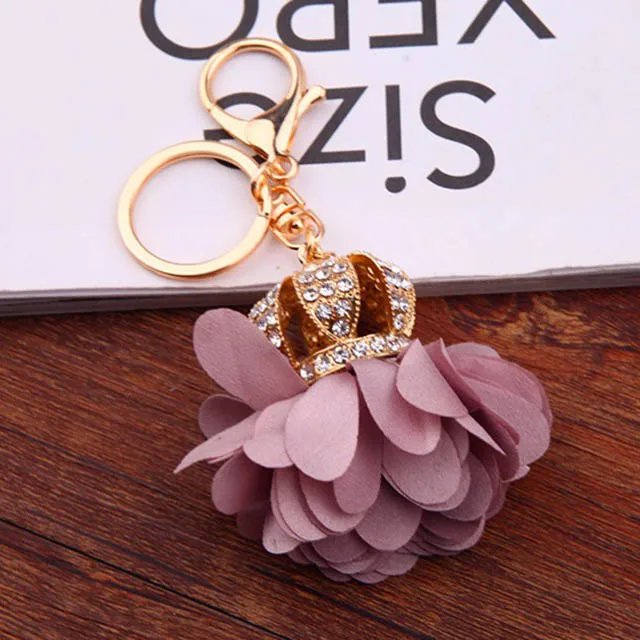 Pink Новинка, подвеска с короной со стразами, лепестки, металлический брелок, женский модный брелок для ключей, сумка, подвески, аксессуары, вечерние, подарок, ювелирное изделие K1609 - Цвет: Pink