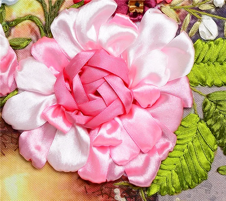 3D цветок ваза лента вышивка розовый рукоделие Наборы печать вышивки крестом DIY ручной росписи стены ремесло