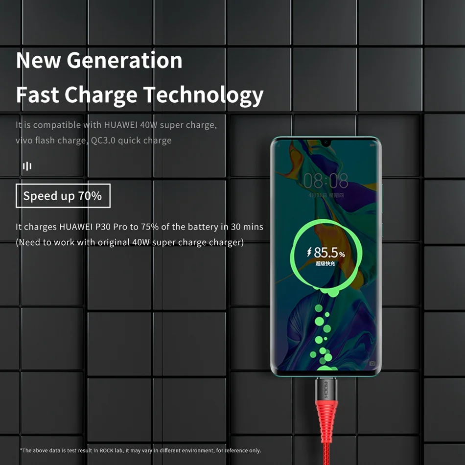 ROCK USB C кабель 5А быстрая зарядка usb type C кабель для huawei P30 Supercharge USBC Быстрая зарядка и кабель синхронизации для устройств type-C