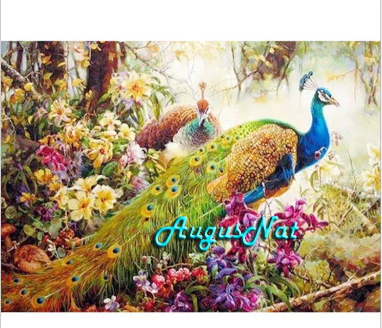 Павлин Алмазная картина крестиком цветок птица Декор бусины в форме животных