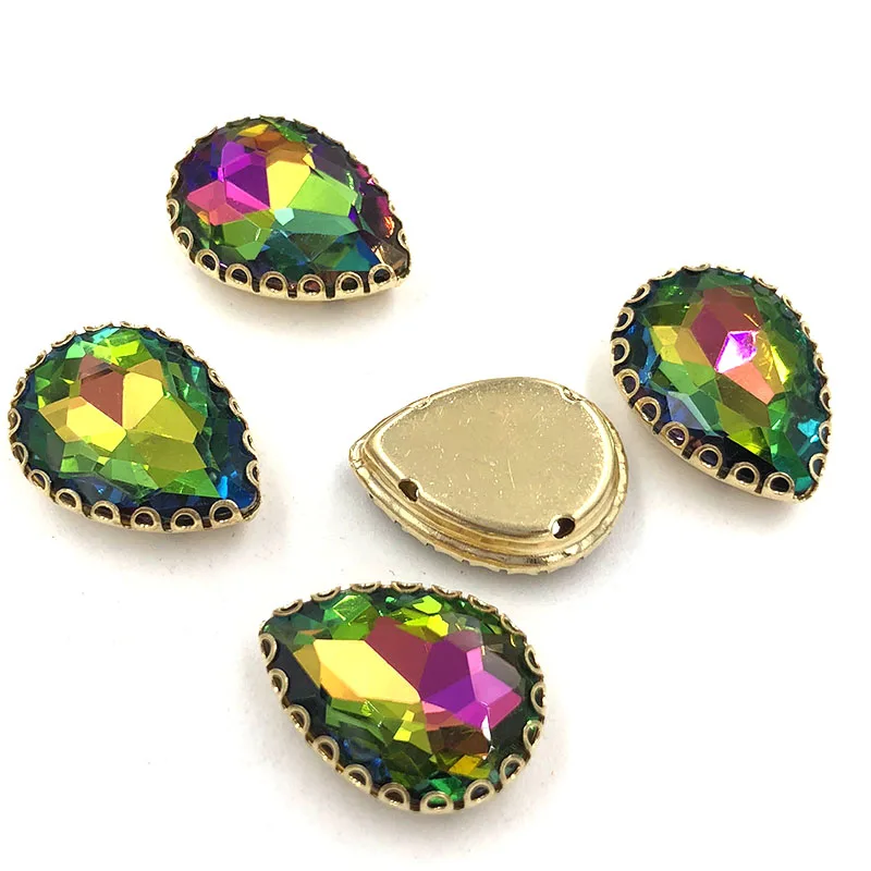 Стразы в форме капли радужной воды 10X14/13х18 мм Золотое дно кружевные когти