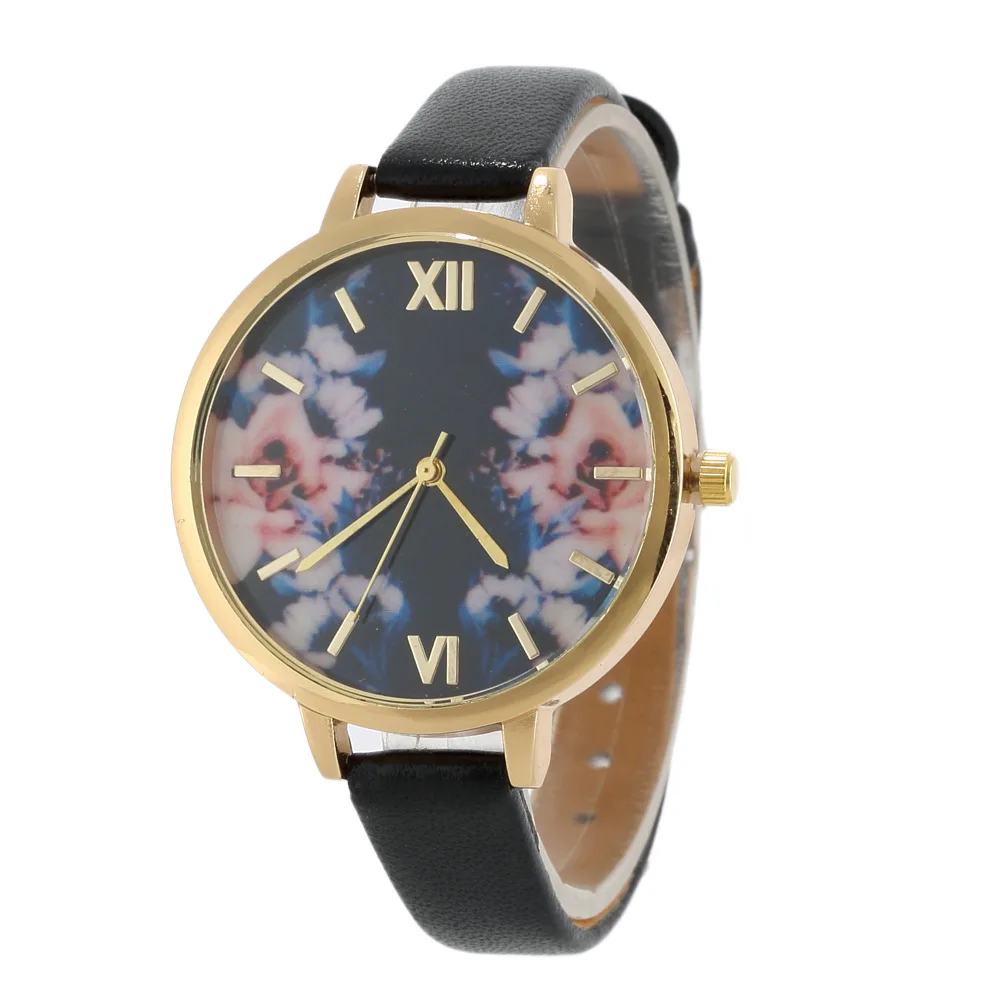 2017 новый печать мода часы тонкий кожаный пояс кварцевые роман женские часы|watch