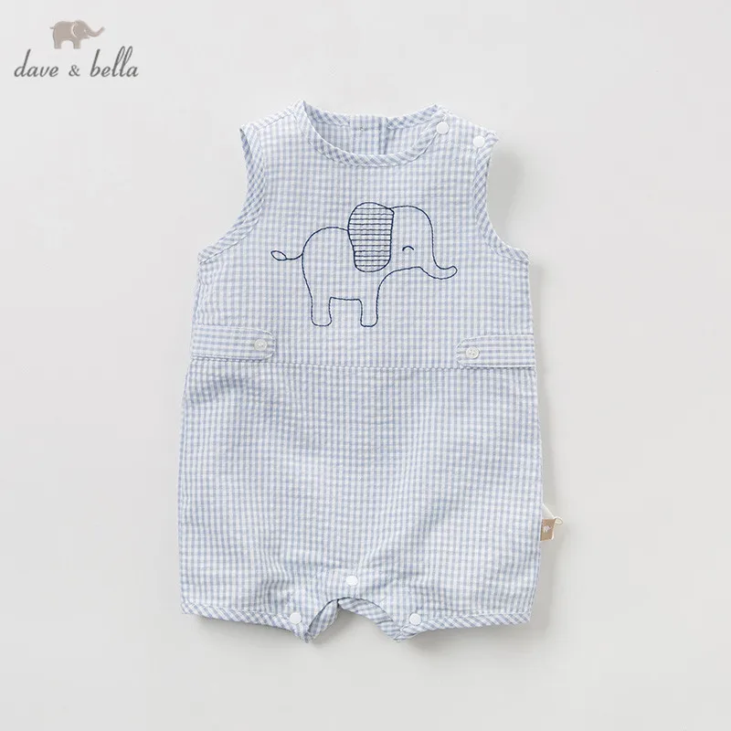 DBA9554 dave bella summer new born baby girls print sleeveless romper infant toddler jumpsuit children boutique 1 piece | Детская одежда