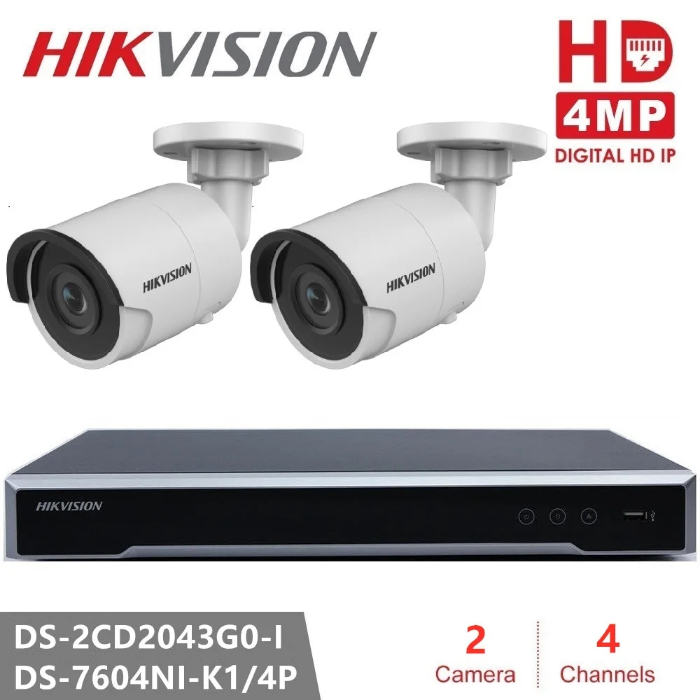 4Channel 2Camera Ip-камера Hikvision, 4CH 4POE, встроенный сетевой видеорегистратор Plug& Play+ DS-2CD2043G0-I, 4MP, высокая мощность, WDR POE, ИК ip-камера - Цвет: 4Channel 2Camera