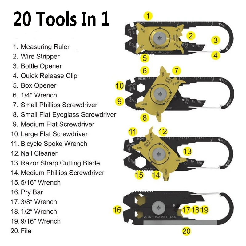 EDC Outdoor Multi Tools 20 in 1 Multifunction Hunting Survival Camping Pocket Military Credit Nail Puller Screwdriver | Спорт и